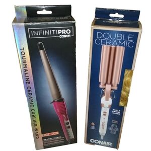 2 CONAIR PRO CURLING / DBLE CERAMIC WAVING IRONS/WANDS *NEW
